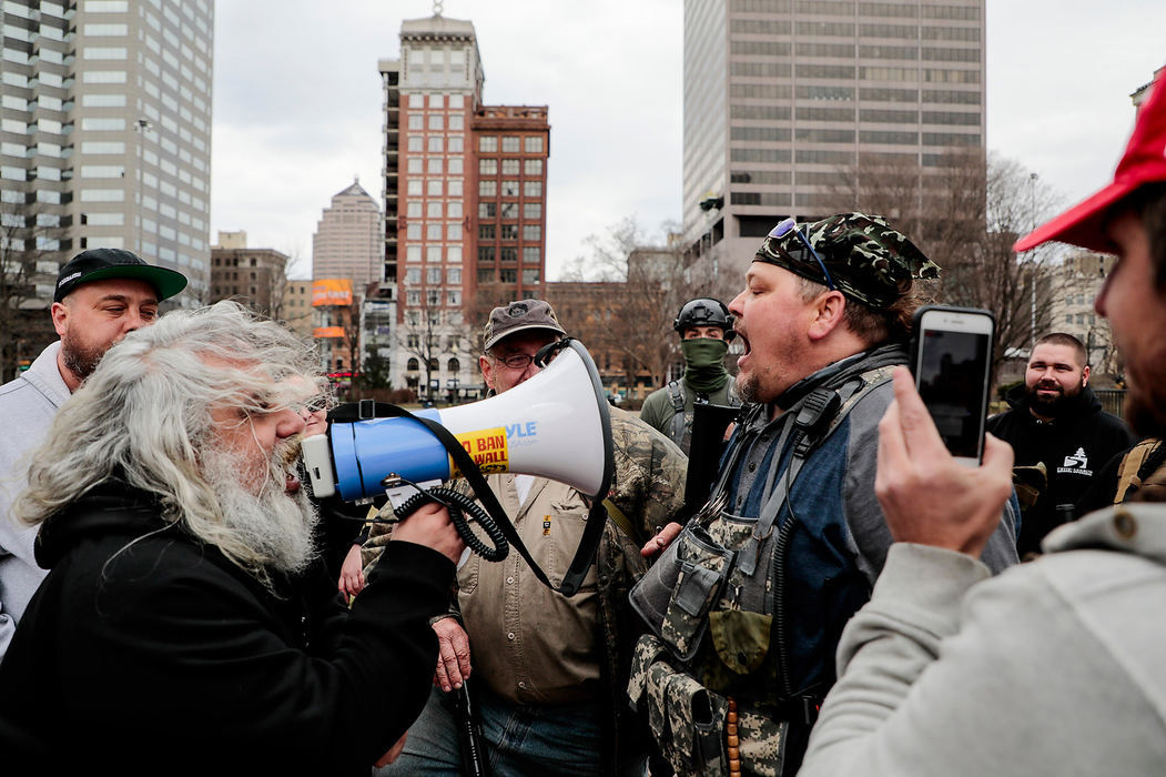 General News - 2nd placeCounter-demonstrators and supporters of a pro-Second Amendment rally yell at each other at the Ohio Statehouse in Columbus. (Joshua A. Bickel / The Columbus Dispatch)